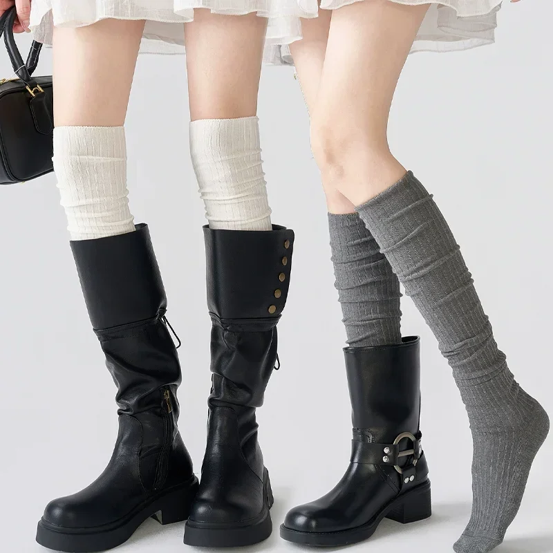 Spring Fall Knee High Stockings for Women White Vertical Stripe Long Socks Fashion Girls JK Skinny Boots Sock Japanese Style