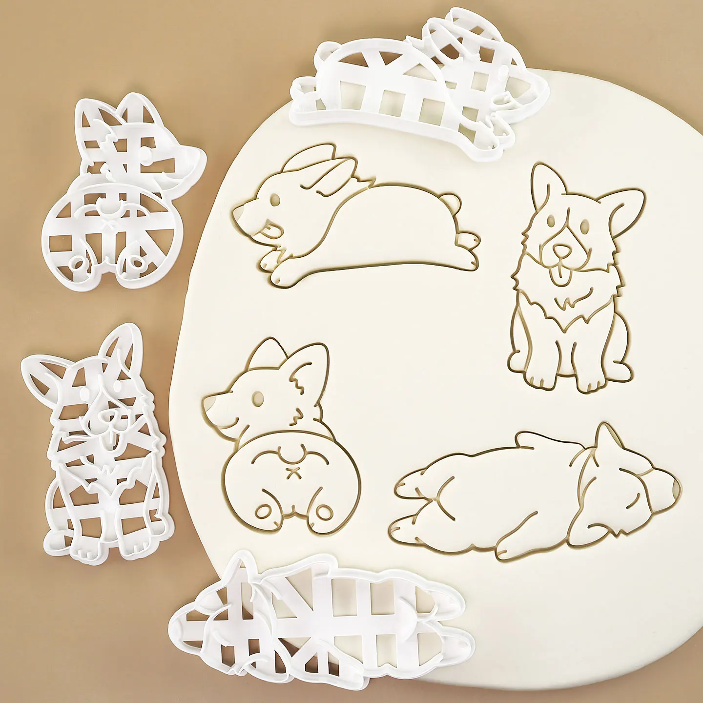 4 Pcs Corgi Cookie Cutters 3D Cartoon Puppy Cookie Molds Cute Dog Shape Cookie Mold for Christmas, Dog Birthday Treats