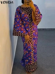 VONDA Elegant Maxi Dress 2025 Women Bohemian Printing Sundress Vintage Flare Long Sleeve Vestidos Oversized O-Neck Robe Femme