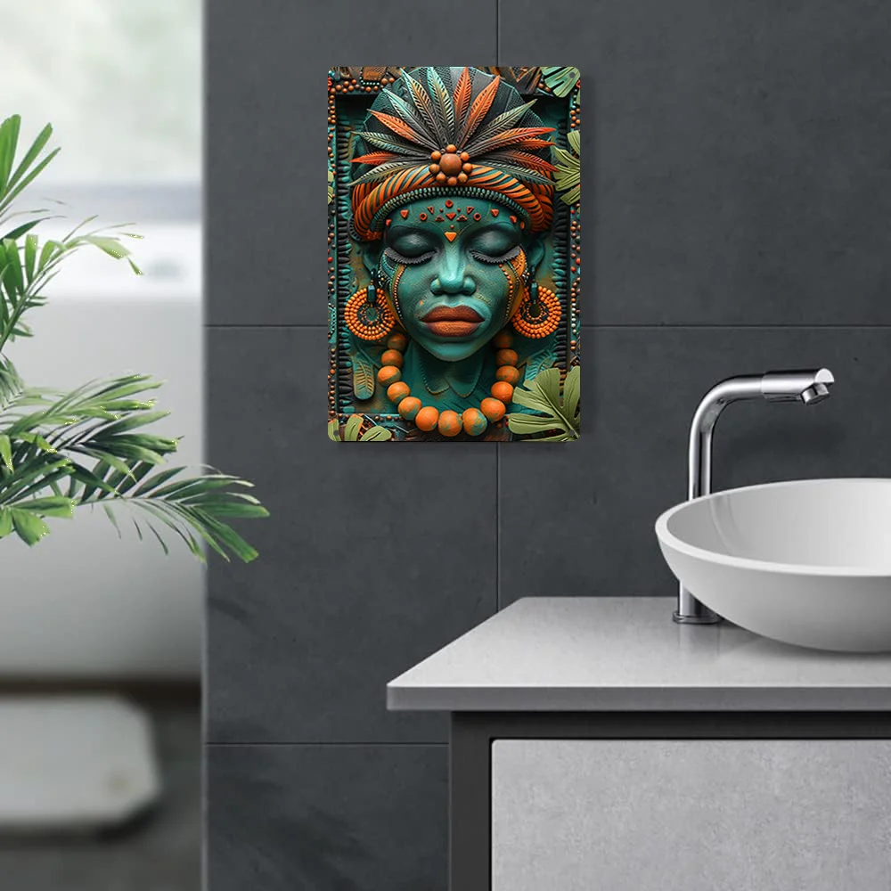 Vintage African Mask Metal Sign, Perfect For Decor, Ideal For Apartments, Bathrooms, Gardens, Studios, Classrooms - Unique Gift