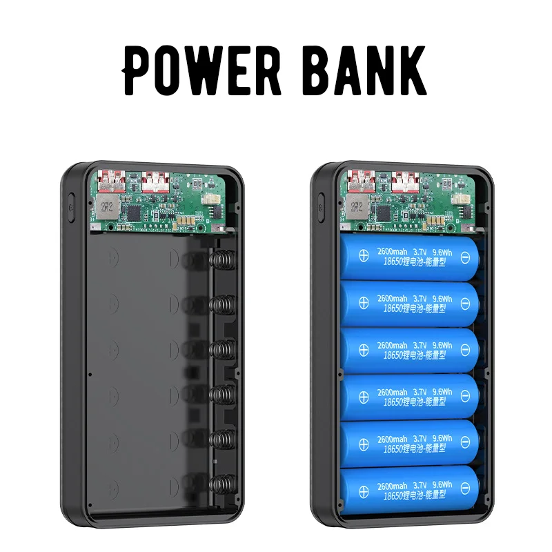 6*18650 قوة البنك صندوق بطارية حامل المزدوج USB نوع C تهمة شل مع أضواء التخييم آيفون هواوي 18650 حالات البطارية
