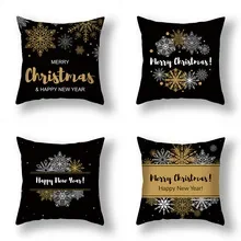 Home Decor Black Gold Christmas Cushion Cover Christmas Polyester Square Pillowcase Cushion Cover 45x45cm funda de almohada