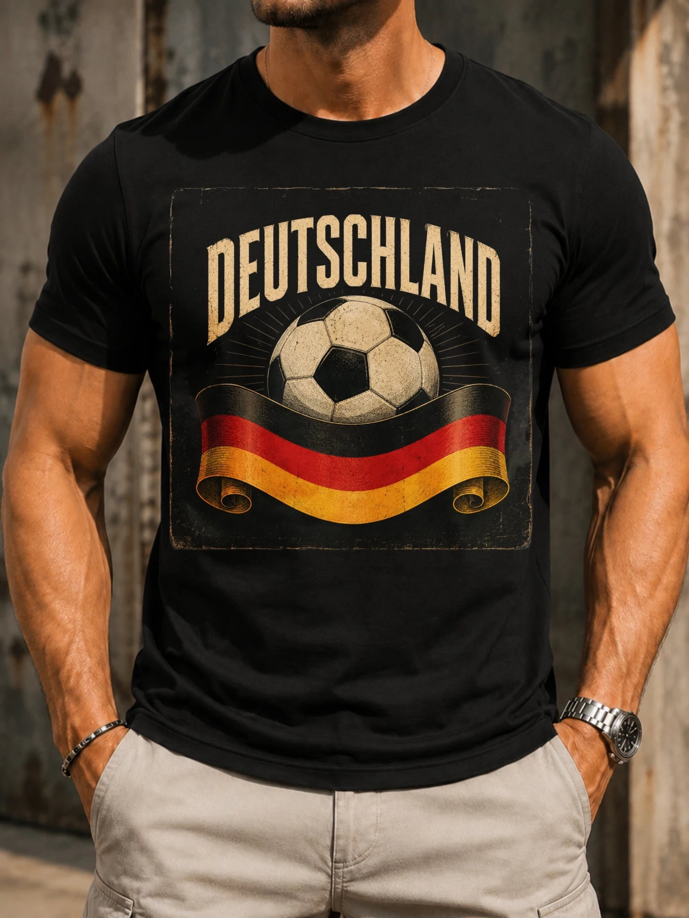 Germany soccer vintage football and Fl-ag ribbon  distressed tan Deutschland lettering and classic  Unisex All T-Shirt