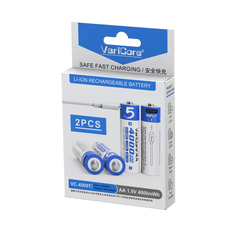 VariCoreAA 1,5 В 2 шт./карта 4000 МВтч USB перезаряжаемая литиевая батарея светодиодный индикатор для камеры/игрушки/фонарика