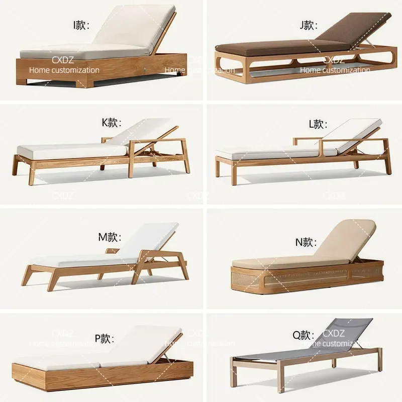 Outdoor Teak Deck Chair Solid Wood Waterproof Sunscreen Leisure Combination for Courtyard Villa Garden Hotel Factory Custom