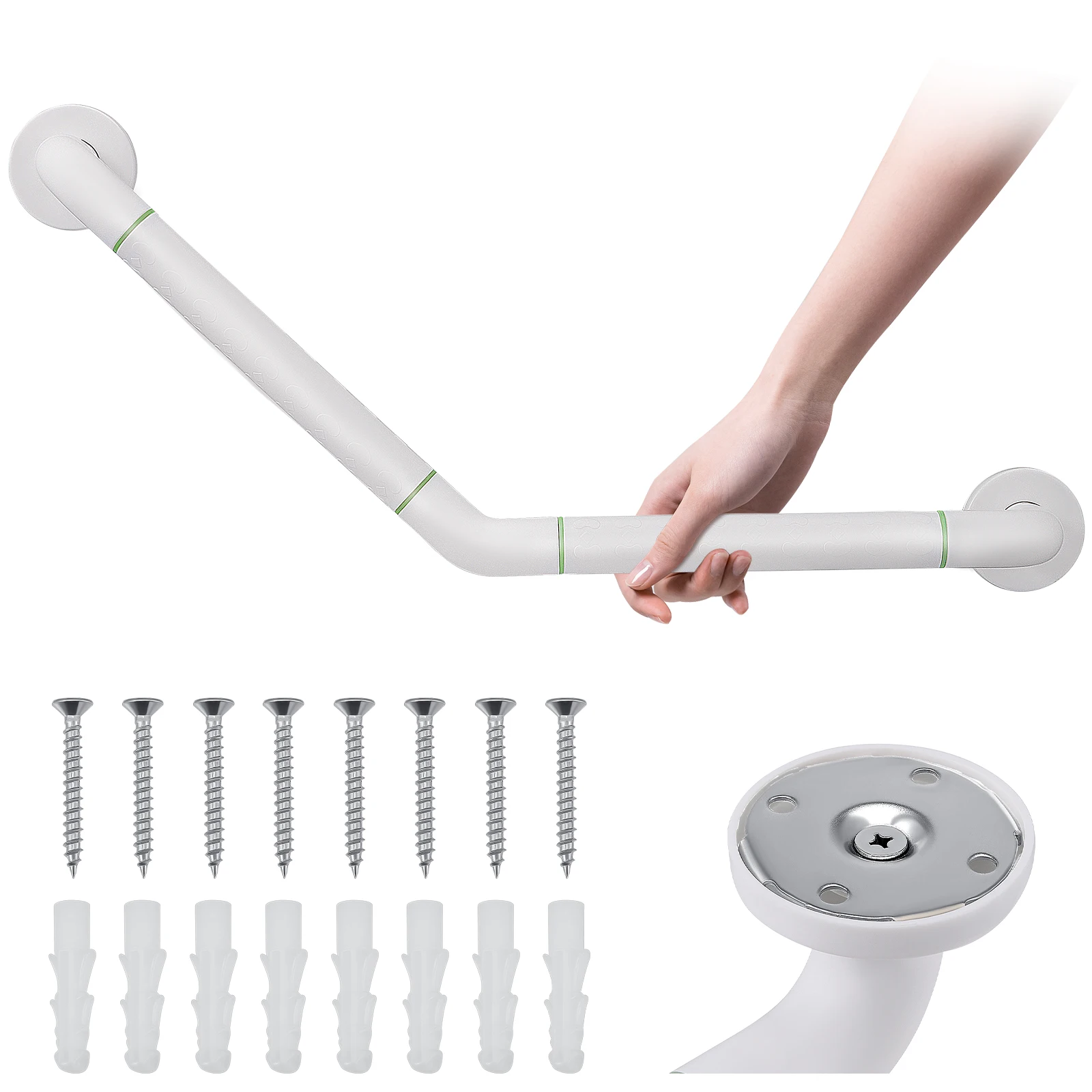 135° Bath Grab Rails With Anti-Slip Grip Safety Luminous Circles, Stainless Steel Bath Handle,Shower Wall Grip Handle Towel Rail