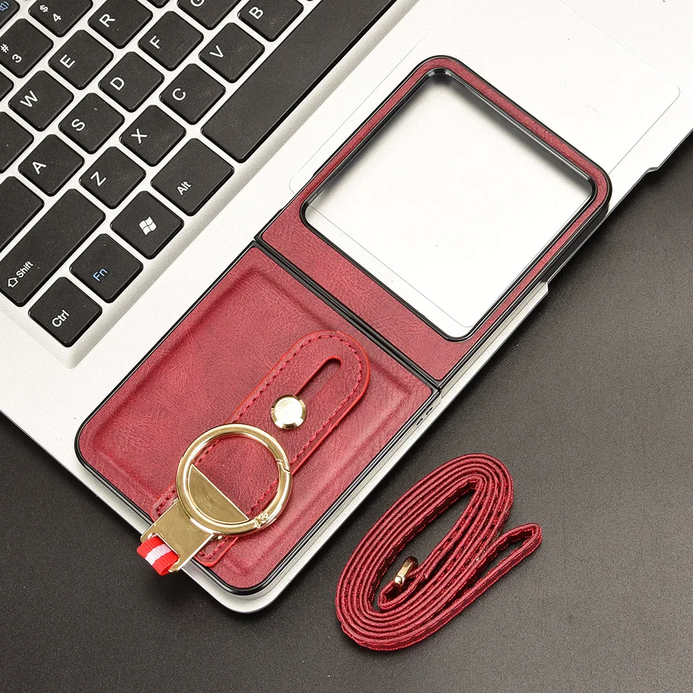 For Infinix Zero FLIP Case Luxury Leather Anti-Slip Flip Phone Case for infinix zero flip Wrist Strap Finger Ring Back Cover