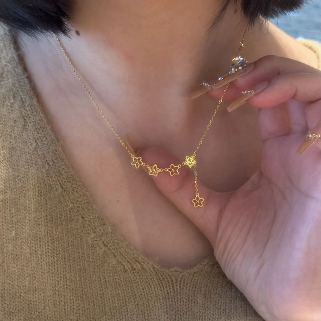 قلادة على شكل نجمة متألقة رومانسية راقية فاخرة على الموضة للنساء جديدة في سلسلة مجوهرات للحفلات ذات ياقة شرابة ساحرة #5