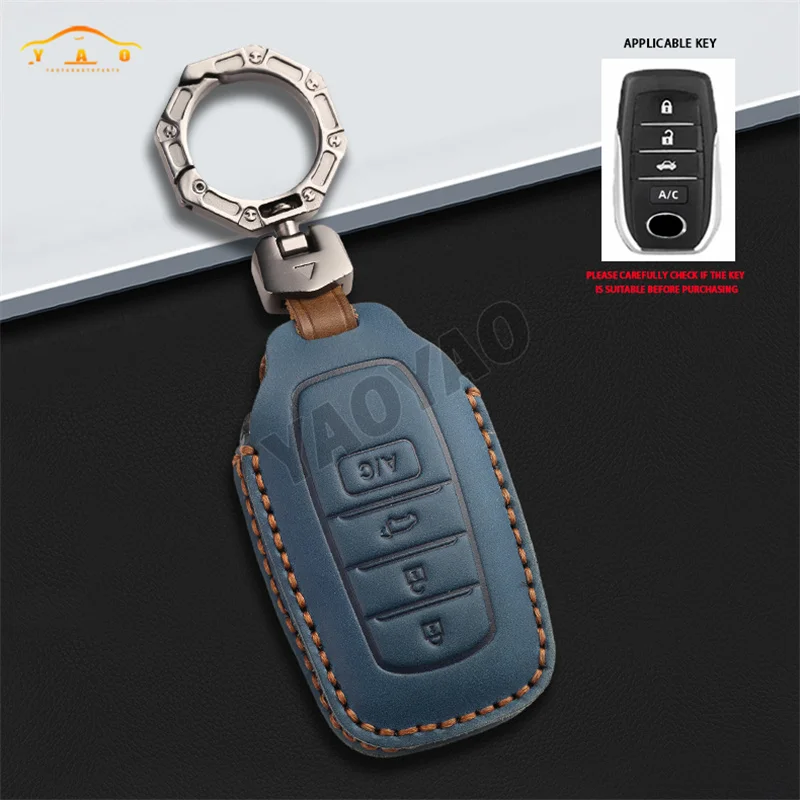 

Genuine Leather Car Key Cover Case For Toyota RAV4 Highland Coralla BZ4X Hilux Fortuner Land Cruiser Camry Keychain Accessories