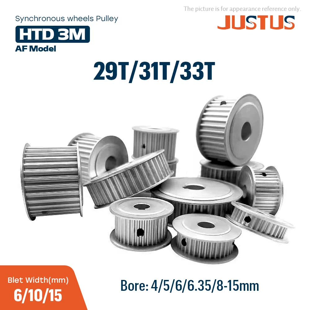 

29T/31T/33T HTD 3M AF Type Timing Pulley Bore 4/5/6/6.35-15mm for Synchronous Belt Width 6/10/15mm 3D printer CNC Parts