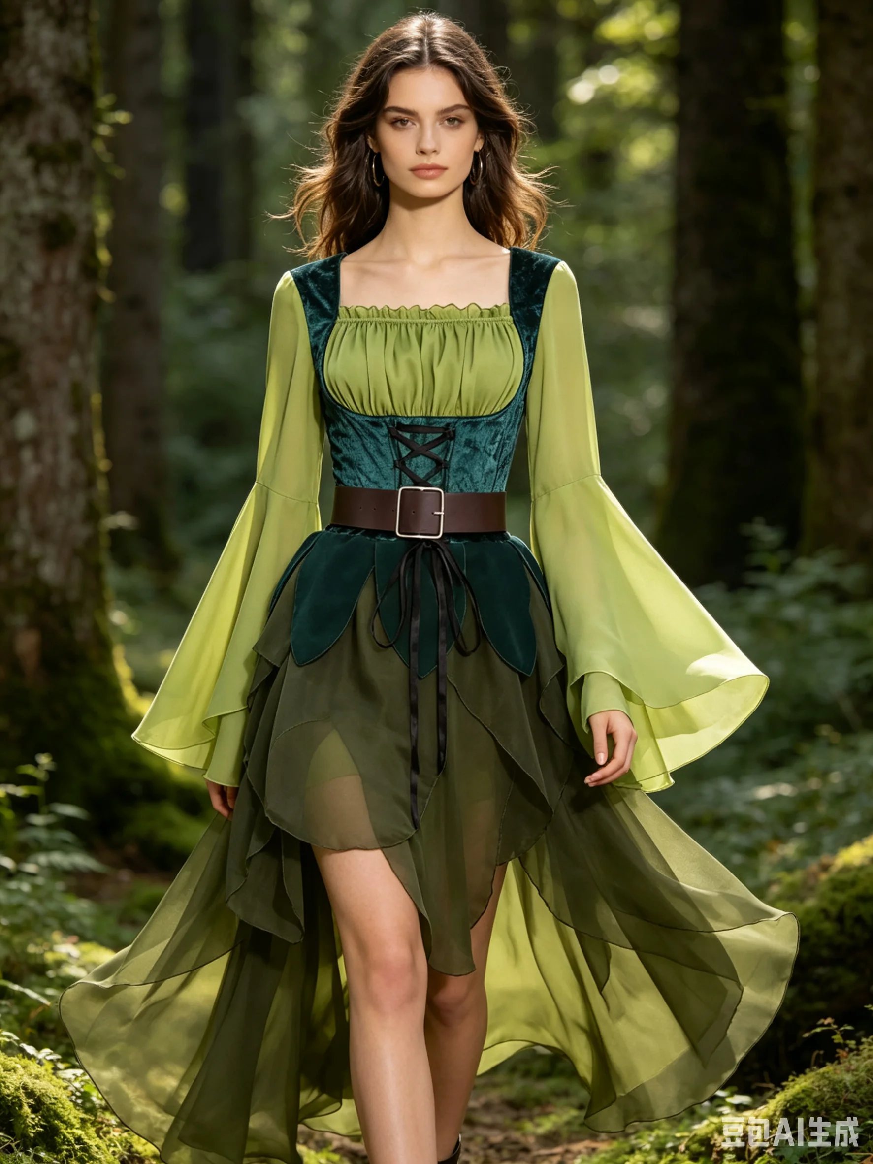Vestido de elfo medieval verde para mujer, vestido de elfo mágico y cinturón con alas, disfraces de cosplay de Halloween, disfraz de elfo