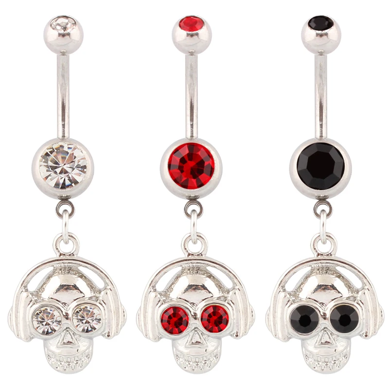 Belly button ring banana dangle ghost head stainless steel rod Skull Body piercing skeleton Navel bar Fashion jewelry
