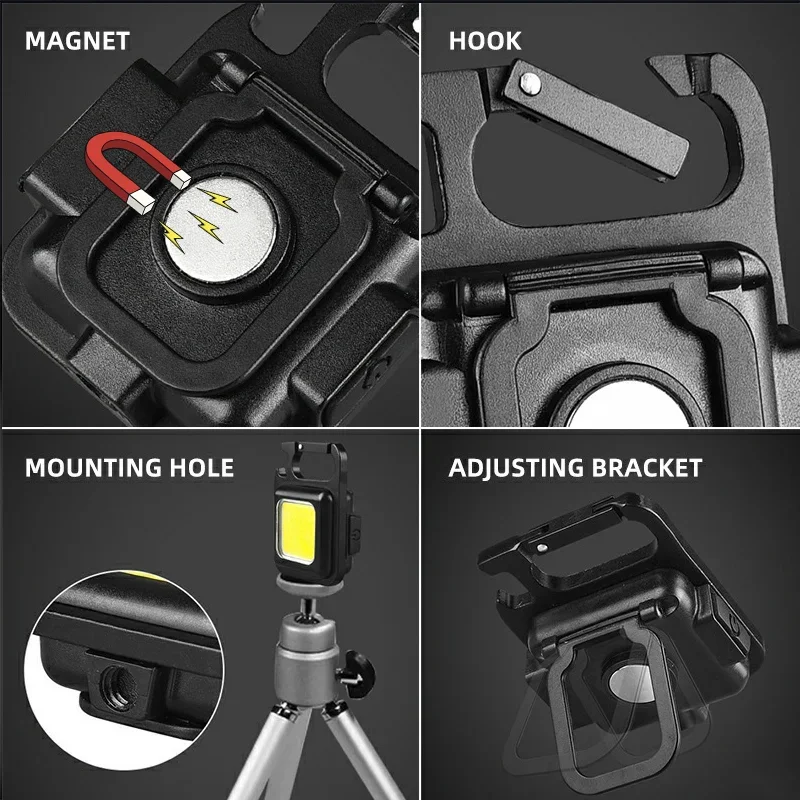 미니 휴대용 키체인 램프, USB 충전식 손전등, 방수 비상 캠핑 낚시 자석 토치 램프, 작업 조명