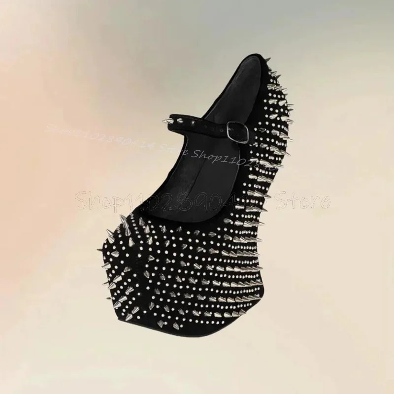 Rivets Decor Black Strange Style Heels Platform Pumps Ankle Buckle Strap Women Shoes Sexy Party Runway 2026 Zapatos Para Mujere