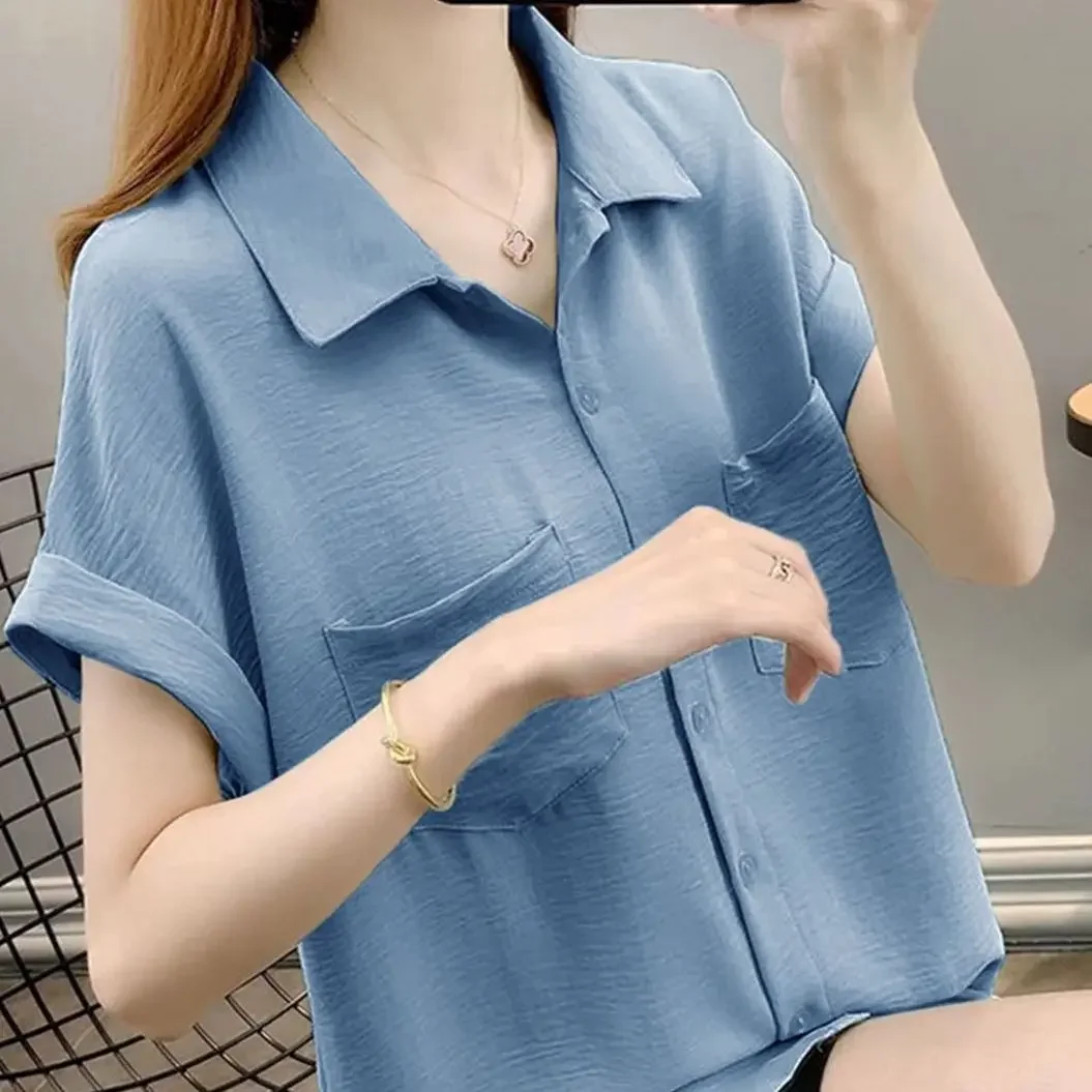 

Тонкая шифоновая рубашка женская летняя с короткими рукавами летняя новая женская рубашка свободный топ женский