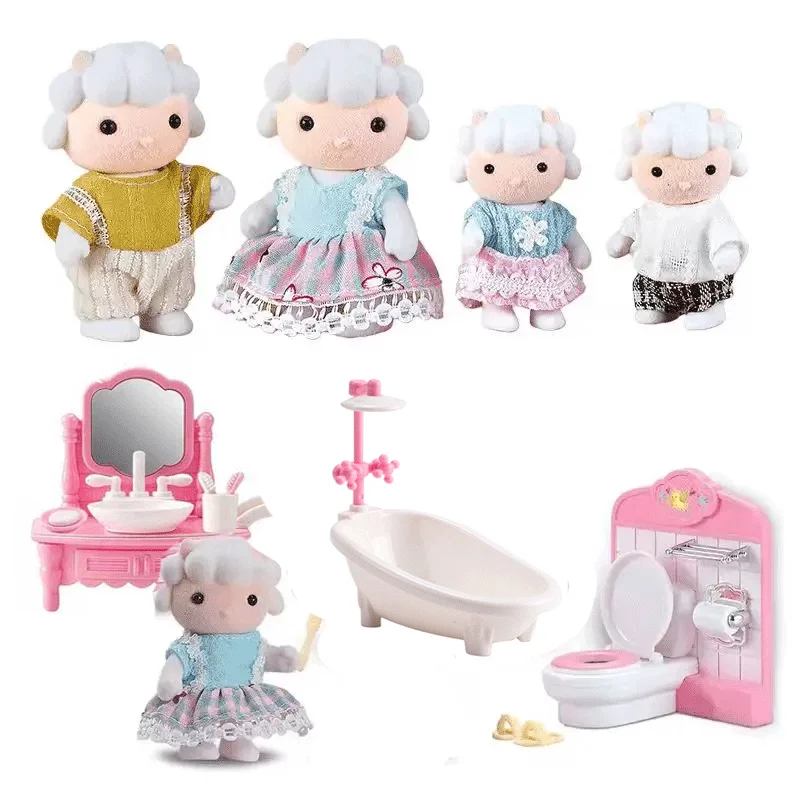 1:12 scale dollhouse forest family doll sheep mini doll furniture set for pretend play, simulation dollhouse toys, holiday gifts