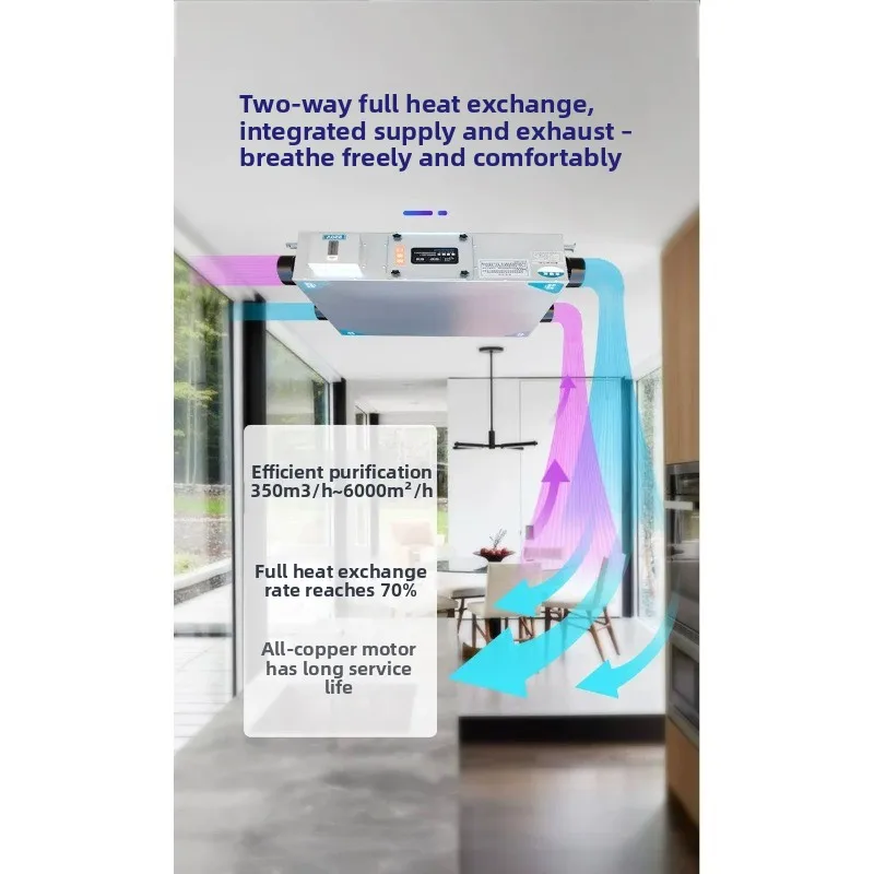 200m³/h Bidirectional Flow Ventilator with Remote, Supply & Exhaust Fresh Air Fan, No Heat Recovery for Home/Office