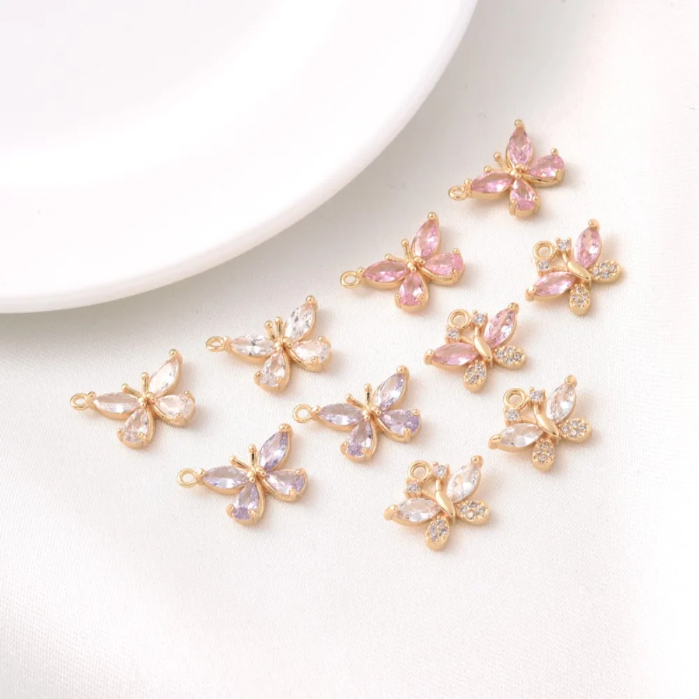 

Подвеска-бабочка розового цвета с позолотой 14 карат и цирконом, браслет ручной работы своими руками, небольшой кулон, ожерелье, материал подвески