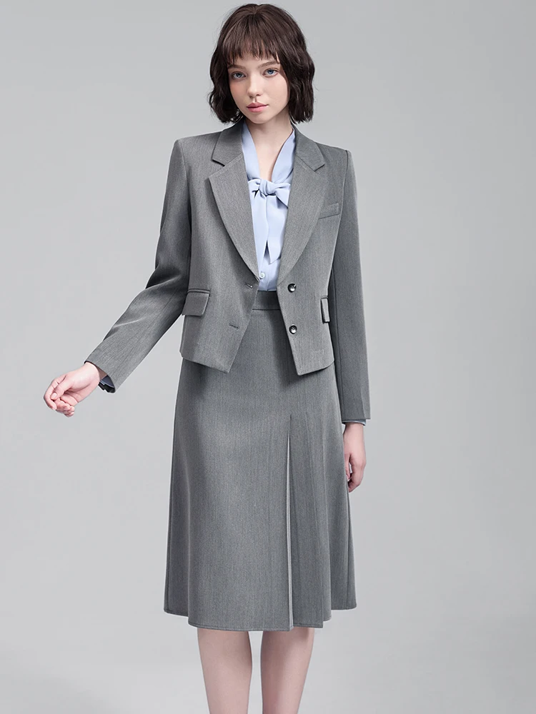 

Women Skirt Suit Blazer Ladies Black Gray Female Work Wear Formal Two Piece Set