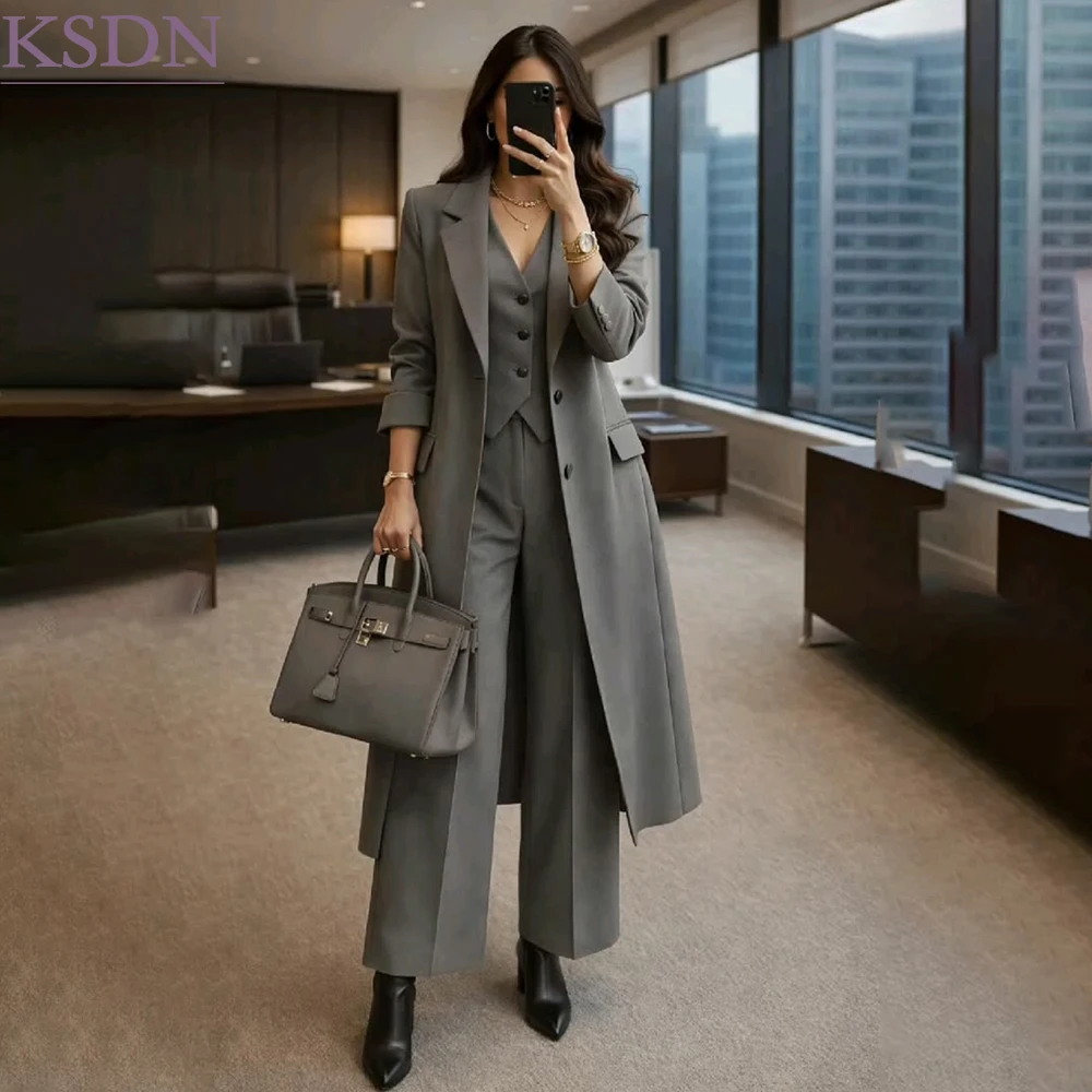 Elegant Women's Suits Overcoat Fashion Single Breasted Notch Lapel Business Female Clothing Customized 3 Piece Jacket Pants Vest