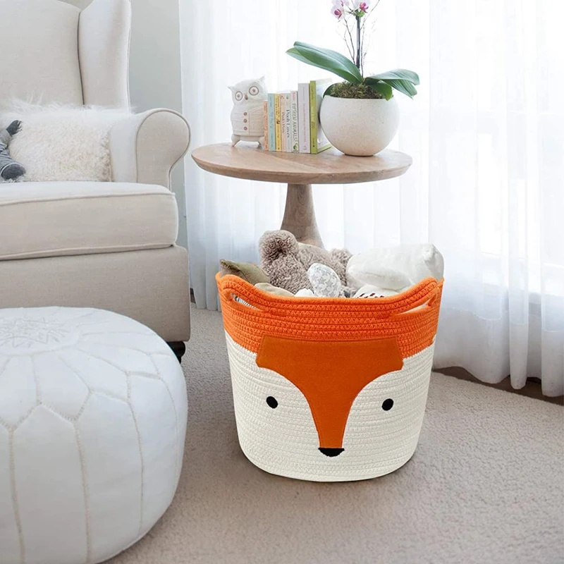 Large Woven Storage Basket Foldable Cotton Rope Laundry Basket, Toy Basket Storage Baskets For Room Decor