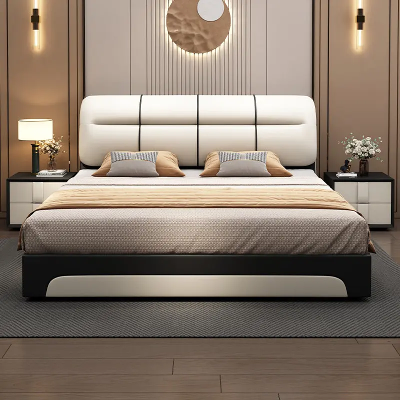 el-Simplicity Leather bed modern comfortable double bed Master bedroom cameretta completa mobili sleeping set furniture-