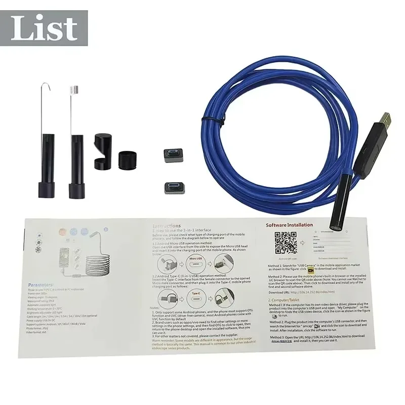 8 أضواء LED IP68 كاميرا المنظار المقاومة للماء مع كابل صلب ومنفذ USB TypeC للتصوير عالي الدقة للكمبيوتر اللوحي Xiaomi Huawei