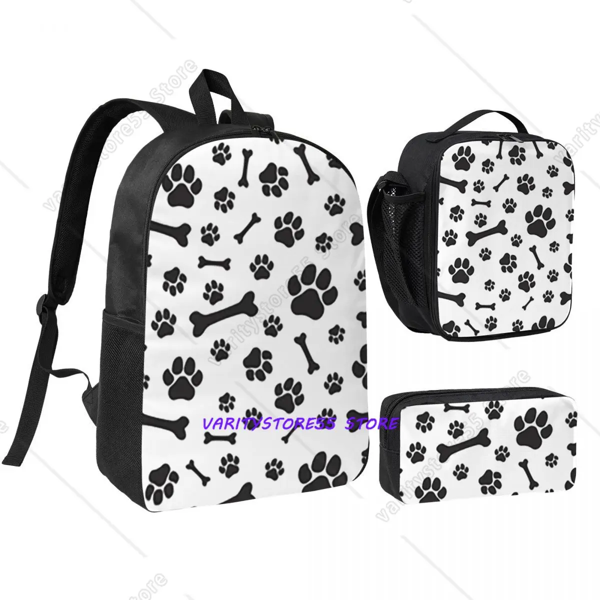 

Colorful Dog Paw Print Backpack Student Boys Girls BookBag School Bag Computer Shoulder Bags 3ps Insulated Lunch Bag Pencil Case