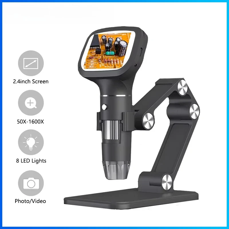 

Dodosee 2.4 Inch Digital Microscope 1600X 1080P 8 Lights Handheld Kids Microscopes Supports Photo Video Magnifier Tools for Coin