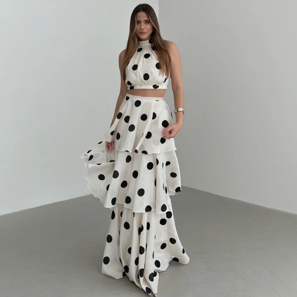 Tuularose المرأة فستان طويل 2 قطعة أنيقة البولكا نقطة أكمام أعلى كشكش مطوي فستان مجموعة فاخرة حفلة مثير فستان مجموعة #6