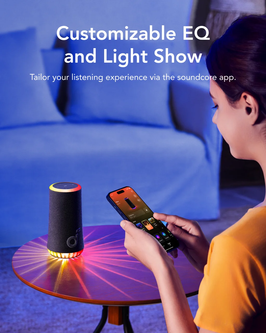 Glow Portable Speaker by Soundcore with 30W 360° Sound, Synchronized Radiant Light, 18H Playback, Customizable EQ and Light Show