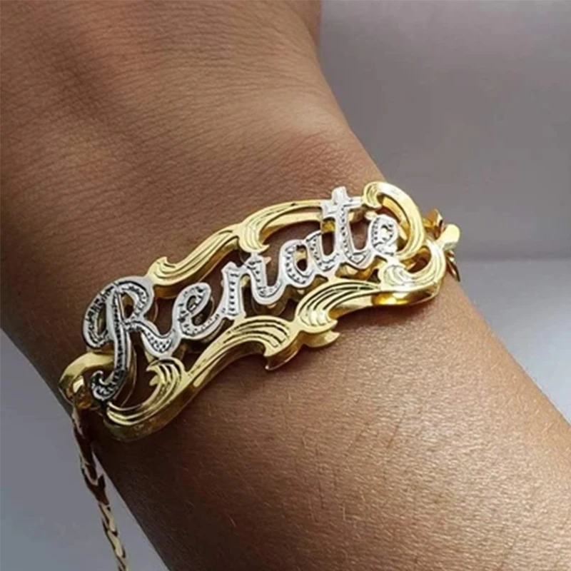 

Customize Two-color Name Bracelet For Women Personalized Welding Double Pendant Stainless Steel Jewelry Birthday Gift For Friend