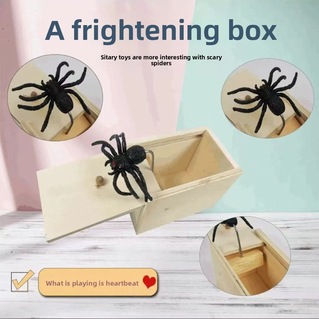

1 Piece New Spider Scare Box Wooden Hidden Box Prank Thriller Spider Fun Games Halloween Party Decoration Gift Antistress Gag