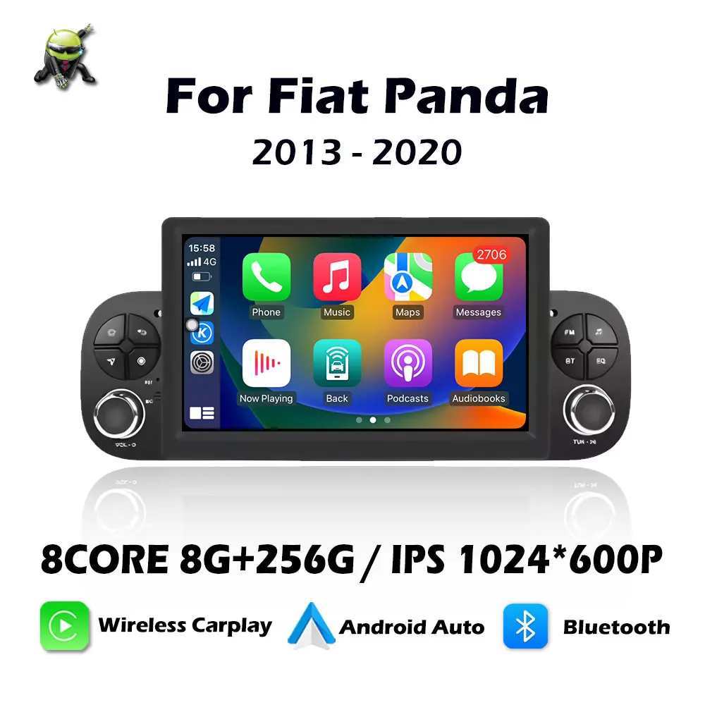 Wireless Carplay For Fiat Panda 2013 - 2020 Android 16 Car Radio Multimedia Player Bluetooth 7'' Touch Screen WiFi GPS Navi
