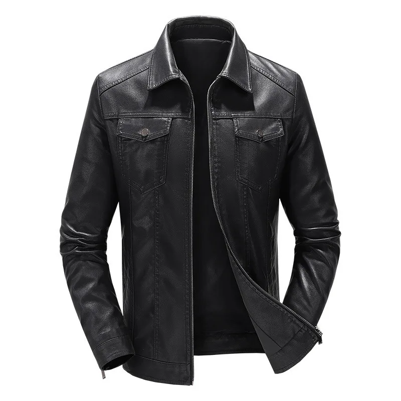 

New Fashion Men Slim Fit Motorcycle Leather Jackets Fleece Coats Quality Male Multi-pockets Casual PU Leather Coats Size 6XL