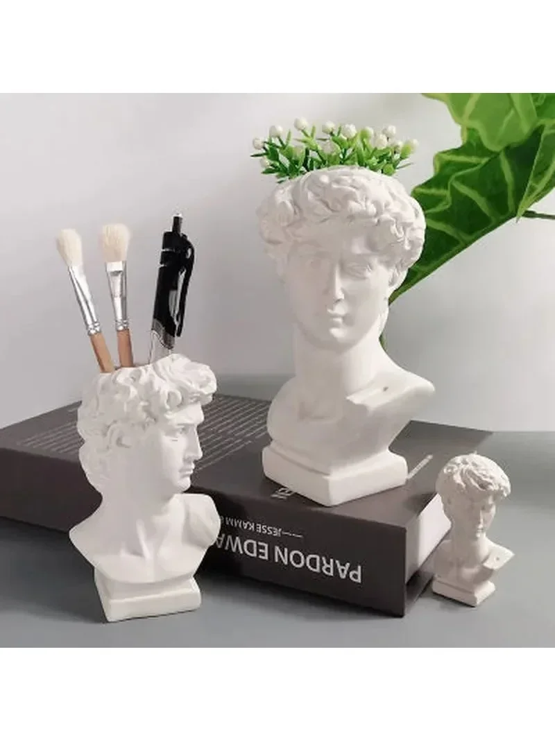 Creative Resin Pen Holder David Sculpture Portrait Statue Desk Organizer Storage Box Art Craft Desktop Decor Office Accessories