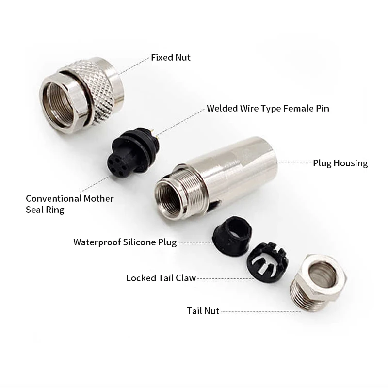 M9 2 3 4 5 6 7 8 Pin Cable Connector Waterproof Metal Assembled Aviation Plug IP67 Male Female Soldering Joint CE UL Certified