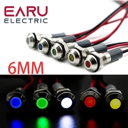 6mm Metal LED Warning indicator light Waterproof IP67 Signal Lamp Pilot Wires switch 5/12/24/220V Red Green Blue White Yellow