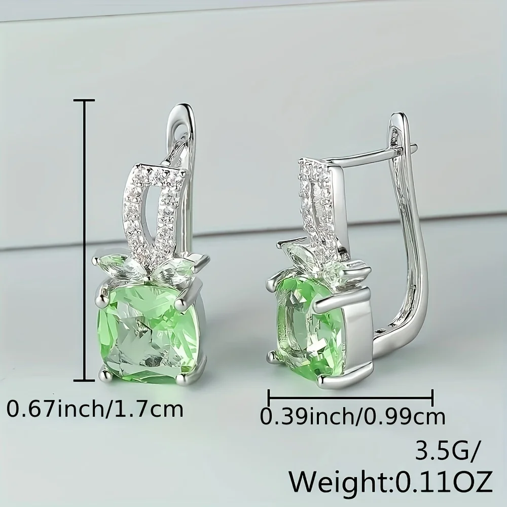 Exquisite Trendy Apple Green Zircon Stone Square Hoop Earrings Women\'s Party Wedding Accessories Gifts Cute Female New