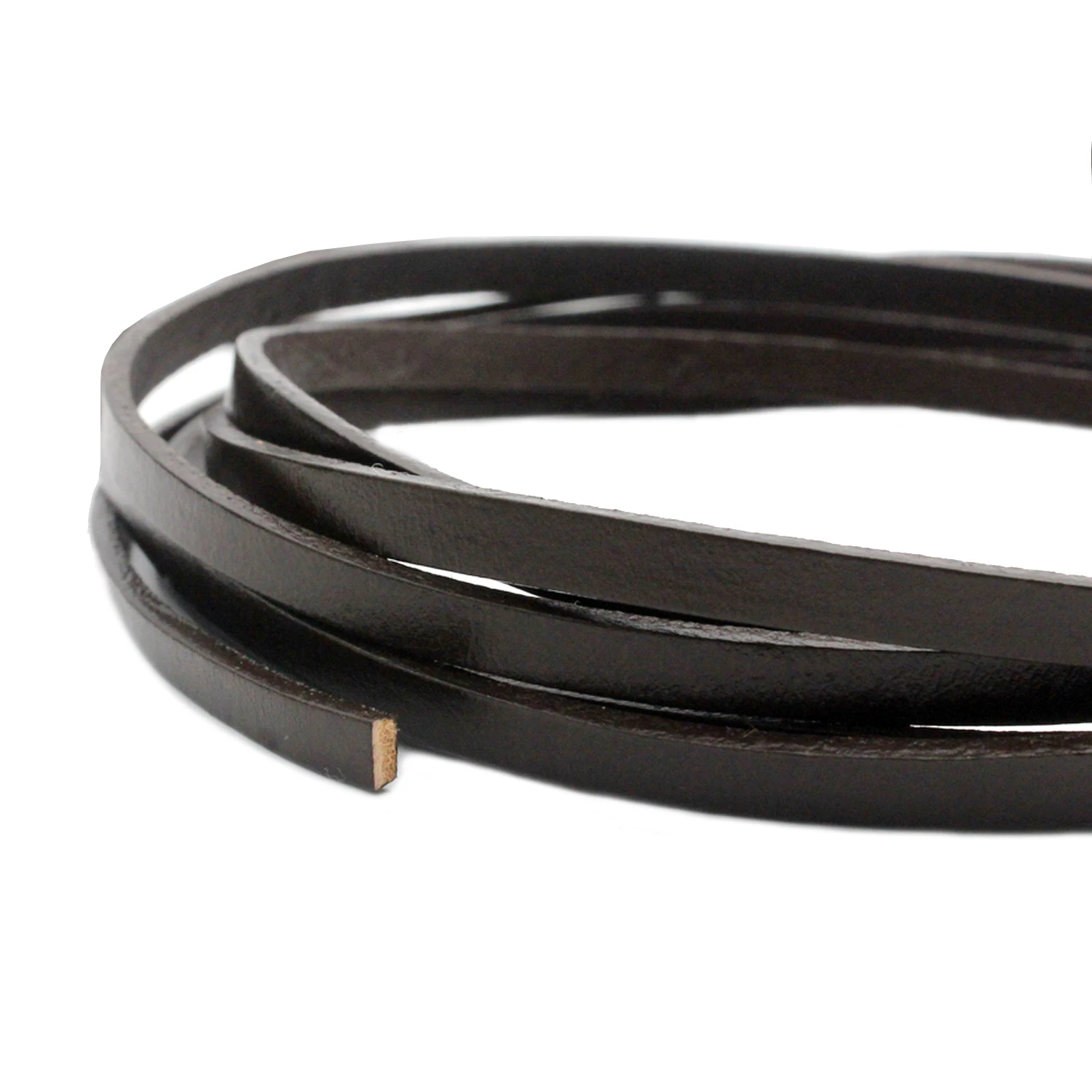 ShapesbyX 5mm Brown/Black Flat Leather Cord Real Leather Strip 5mmx2mm for Jewelry Making Bracelet Necklace Strap