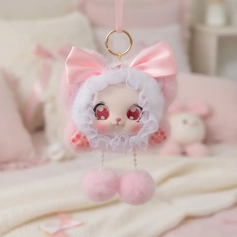 1PC Cute Soft Fluffy Bunny Keychain Plush Rabbit Pendant Kawaii Backpack Charm Car Key Ring Purse Decoration Stuffed Animal Bag