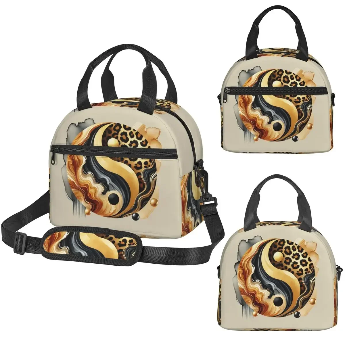 Leopard Yin Yang Luxury Gold Marble Balance Design Insulated Lunch Bag for Kids School Cooler Thermal Box Portable Lunch Boxes