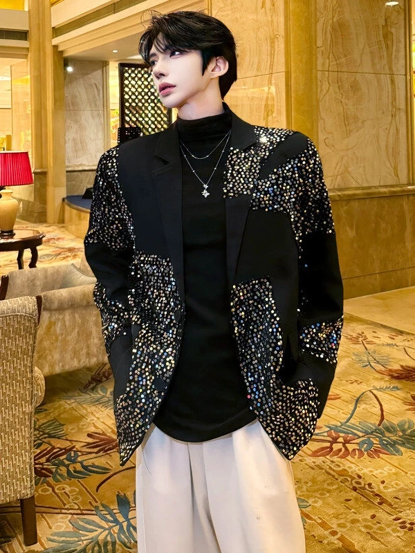 

Nightclub M Model Sequin Suit Jaet Casual Host Stage Performance Design High-End Loose Fit Long Sve Faion Urban Sle