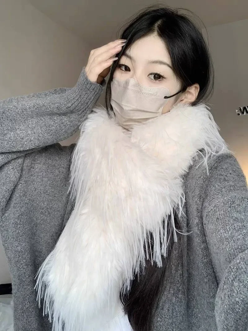 Koreanische Designer Runway Stil Dicken Schal Modische Plüsch Lange Streifen Schal frauen Nachahmung Nerz Pelz Y2K Mädchen Schal für warme – Detail 15