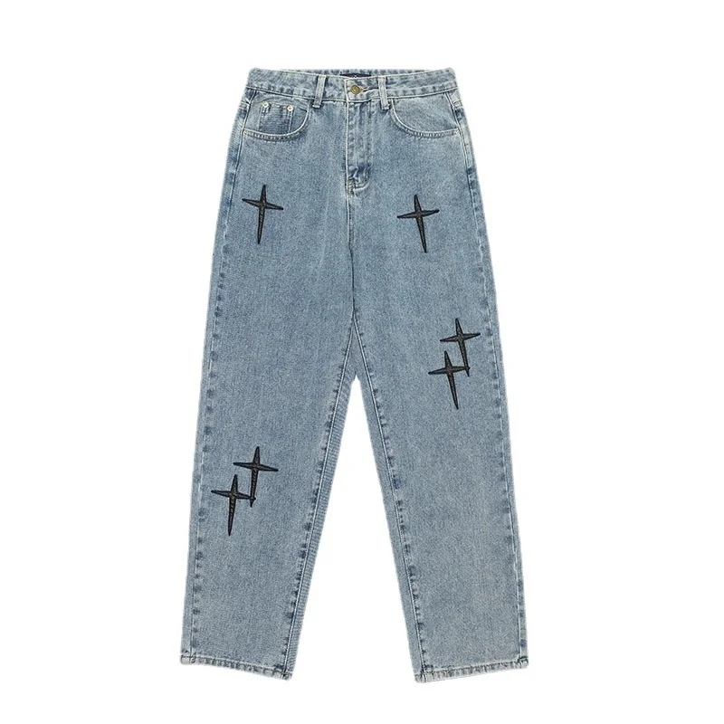 Herren gerade Hosen koreanische Mode Baggy Jeans Hip Hop lose Hose mit weitem Bein elastische Taille Student Jeans hose