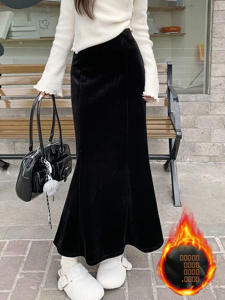 

Женская бархатная юбка-карандаш с высокой талией, удлиненная, А-силуэт, для осени и зимы, с эффектом подтяжки ягодиц...