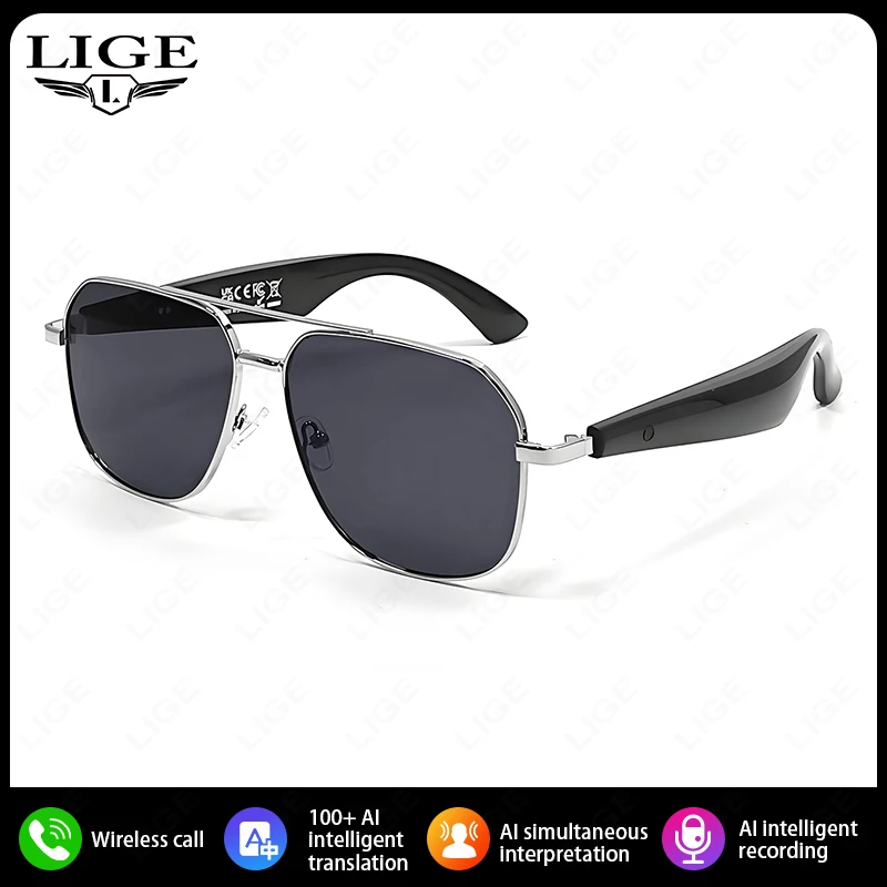 LIGE Fashion Gradient AI Smart Glasses Translator Make Answer Call Voice Assistant Listen Song Sunglasses AI Translation Glasses