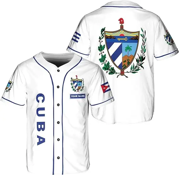 Customize Cuba Flag Badge Baseball Jersey Men\'s Womens Casual Short Sleeve Jersey Men\'s Streetwear Short Sleeve Sports T-shirt