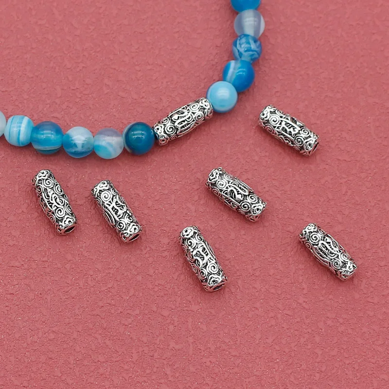 10pcs/Lot Religious Buddhism Symbols Sylinder Loose Beads 12x5mm Prayer Mantras Tube Spacer Beads DIY Jewelry Widgets Findings