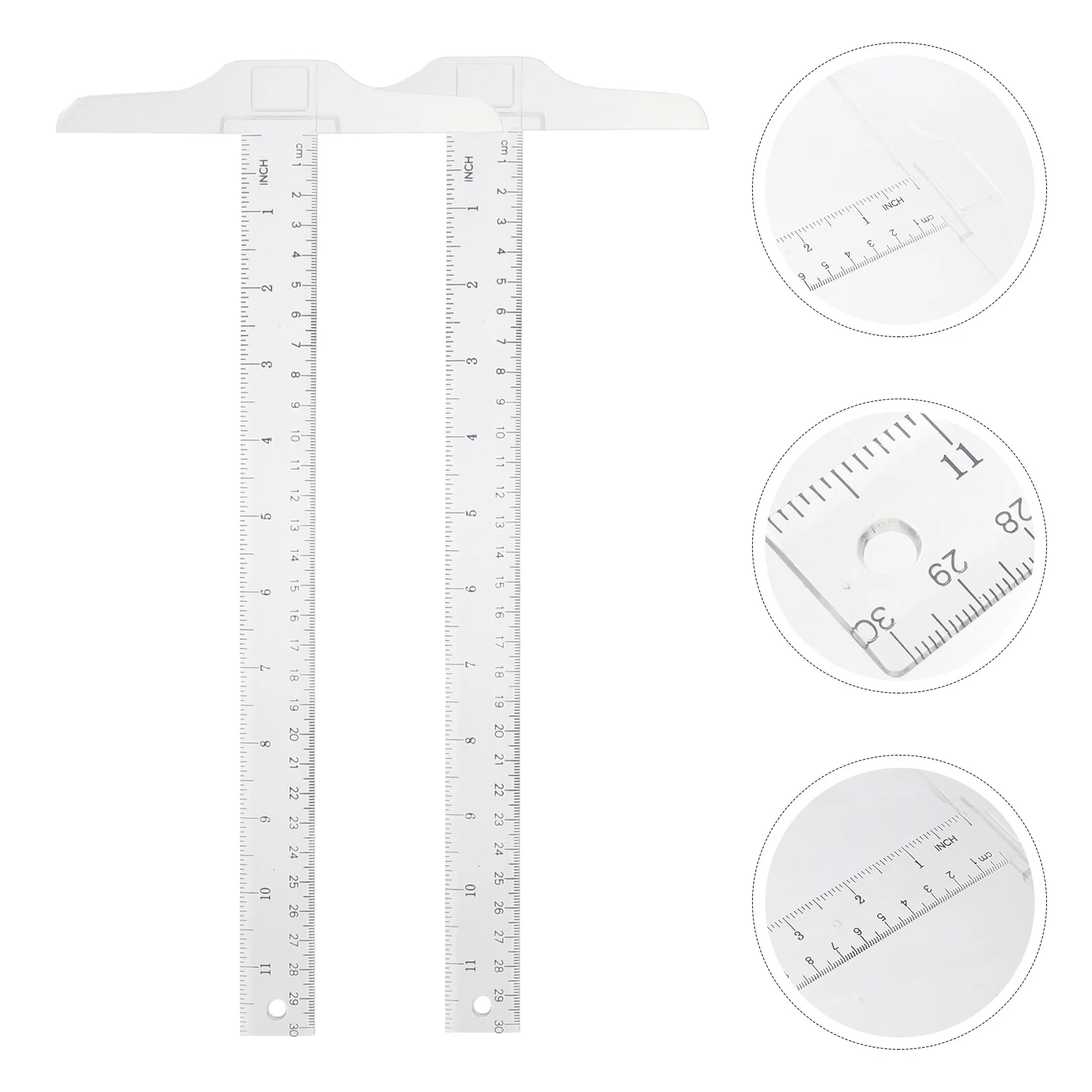 2Pcs T-Square Ruler Clear Plastic Academic T-Ruler with Inch Centimeter Calibration Student Design Rulers Set Measure Tool